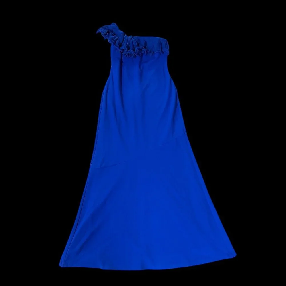 Lauren Ralph Lauren Womens One Shoulder Royal Blue Dress Size 4 Lined Sleeveless - Picture 2 of 6